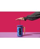 Caffettiera francese LC Pisa da 8 tazze in legno, fatta a mano con motivo floreale blu - 1L