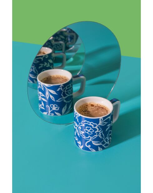 Tazza da caffè espresso in ceramica LC, motivo floreale blu - 120ml