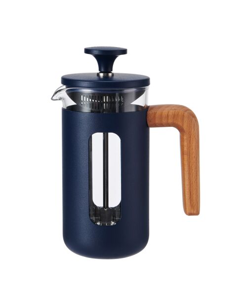 LC Pisa French Press Kaffeemaschine für 3 Tassen mit marineblauem Holzgriff, 11,3 x 7 x 16,5 cm