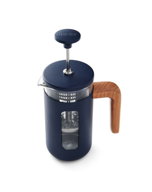LC Pisa French Press Kaffeemaschine für 3 Tassen mit marineblauem Holzgriff, 11,3 x 7 x 16,5 cm