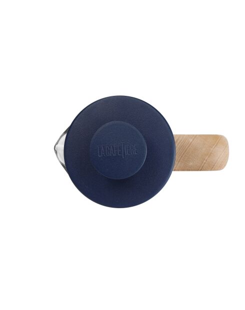 LC Pisa French Press Kaffeemaschine für 3 Tassen mit marineblauem Holzgriff, 11,3 x 7 x 16,5 cm