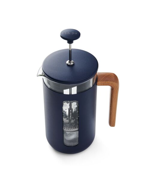 LC Pisa French Press Kaffeemaschine für 8 Tassen mit marineblauem Holzgriff, 14,5 x 10 x 21 cm