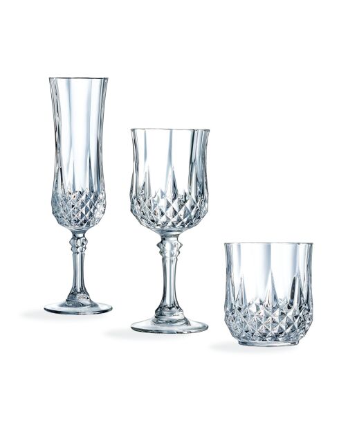 Ensemble de verres à pied, flûtes et verres à eau, Longchamp transparents - 24 pièces