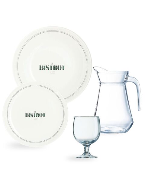 Servizio da tavola Gabin da 19 pezzi: 12 piatti, 6 bicchieri e 1 caraffa, trasparente - 1 L