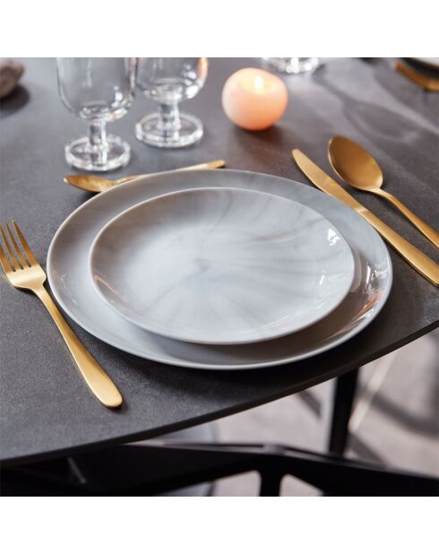 6 piatti da dessert Diwali con effetto marmorizzato casuale grigio - 19 cm