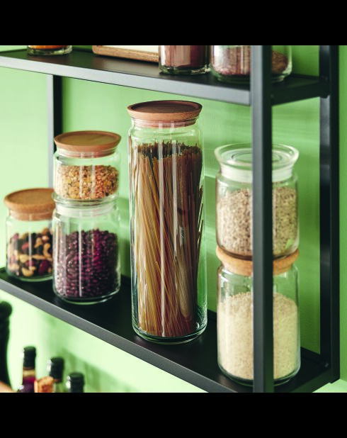 Tarro transparente para espaguetis Pure Jar Wood con tapa de madera, 2 litros