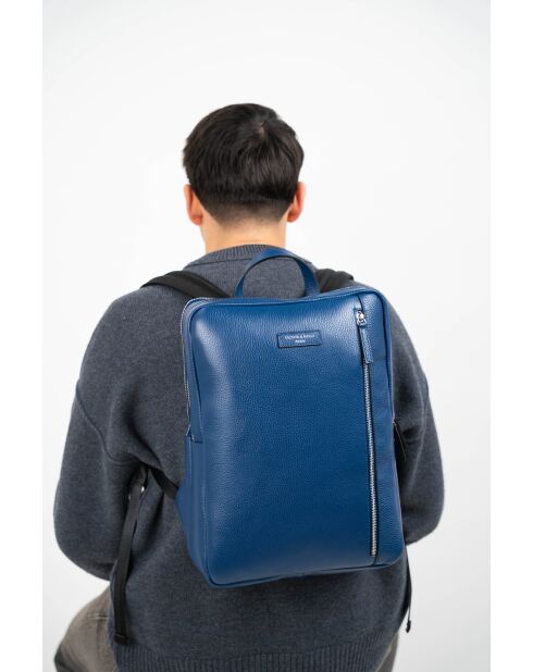 Sac à dos en cuir Valencia bleu marine - 29 x38 x8 cm