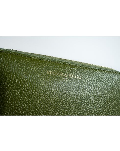 Portefeuille en cuir Selma vert bouteille - 20x10x3cm