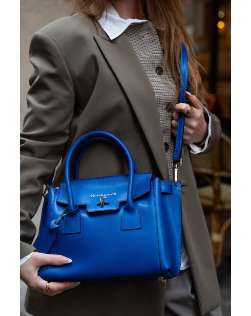 Bolso de mano Jeny de piel azul eléctrico - 25x19x7 cm