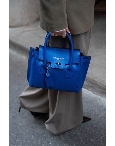 Bolso de mano Jeny de piel azul eléctrico - 25x19x7 cm