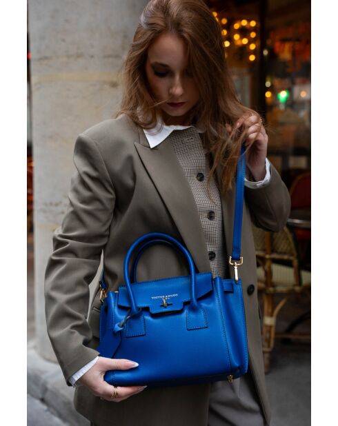 Bolso de mano Jeny de piel azul eléctrico - 25x19x7 cm