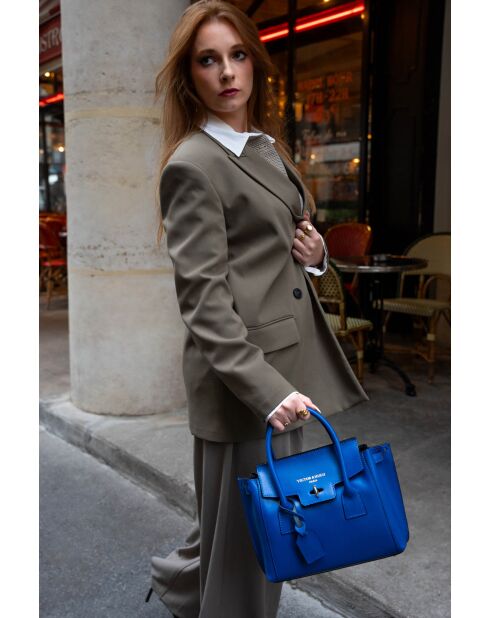 Bolso de mano Jeny de piel azul eléctrico - 25x19x7 cm