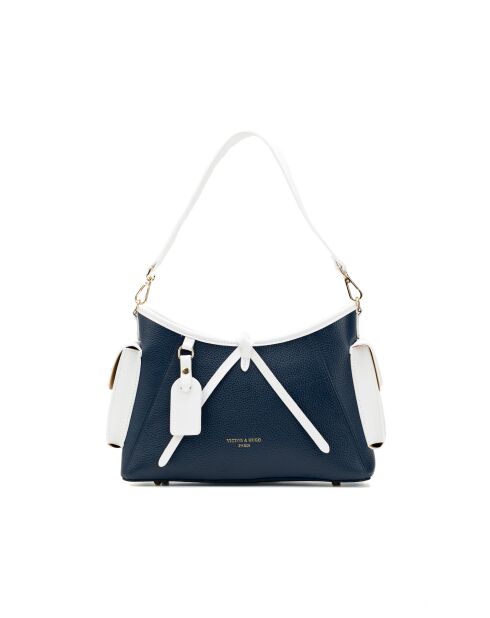 Sac porté épaule en cuir Kate bleu marine/blanc