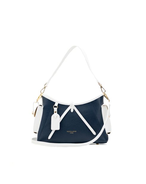Sac porté épaule en cuir Kate bleu marine/blanc