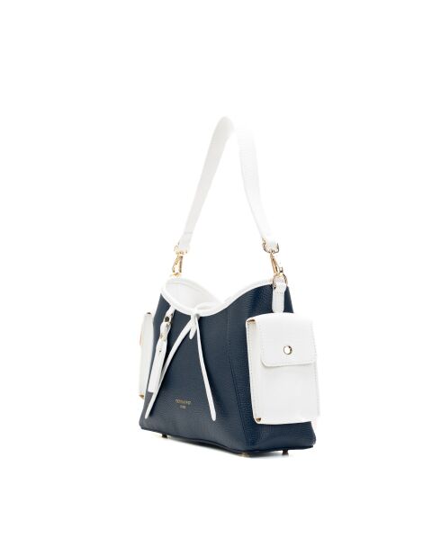 Sac porté épaule en cuir Kate bleu marine/blanc