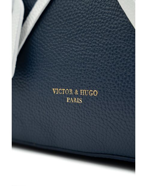 Sac porté épaule en cuir Kate bleu marine/blanc