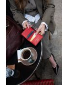 Salma rode leren kaarthouder - 8x11x1cm