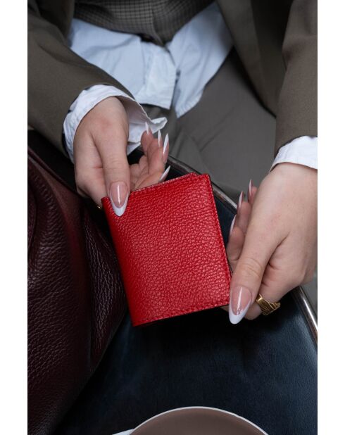 Salma rode leren kaarthouder - 8x11x1cm