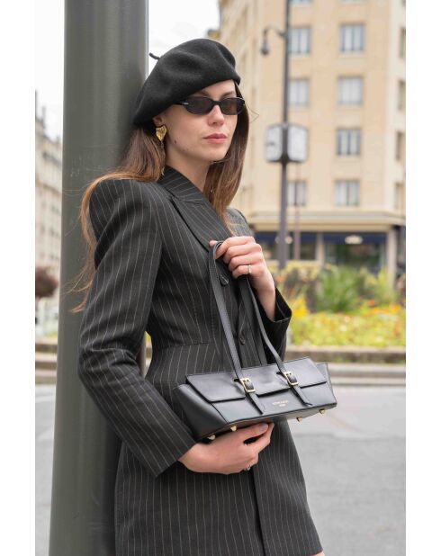 Sac porté épaule en cuir Briana box noir