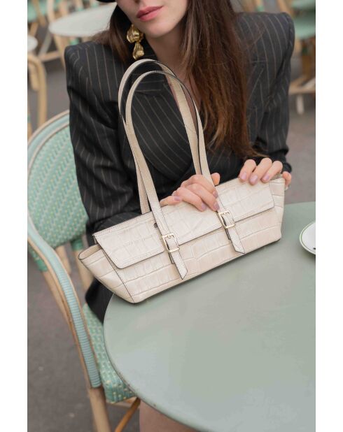 Borsa a tracolla Briana in pelle beige coccodrillo