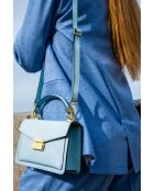 Leah hemelsblauwe leren handtas - 18,5 x12,5 x6 cm