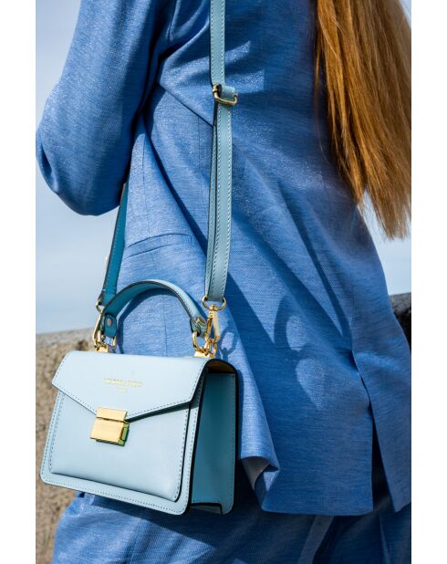 Leah hemelsblauwe leren handtas - 18,5 x12,5 x6 cm