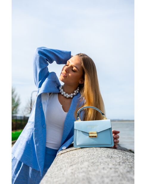 Leah hemelsblauwe leren handtas - 18,5 x12,5 x6 cm