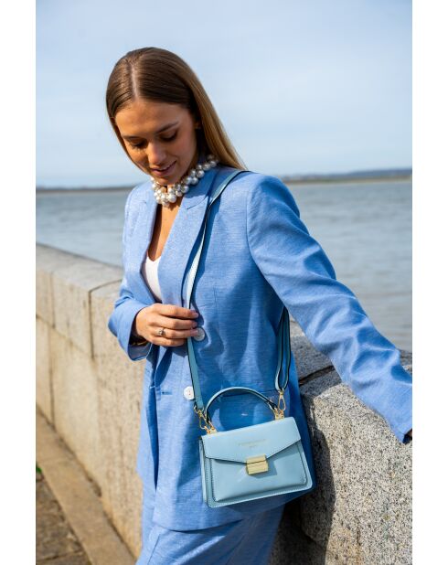 Leah hemelsblauwe leren handtas - 18,5 x12,5 x6 cm