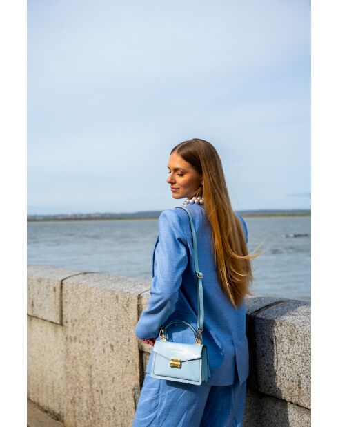 Leah hemelsblauwe leren handtas - 18,5 x12,5 x6 cm