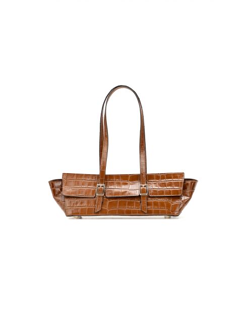 Sac porté épaule en cuir Briana croco camel
