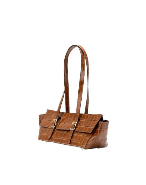 Sac porté épaule en cuir Briana croco camel