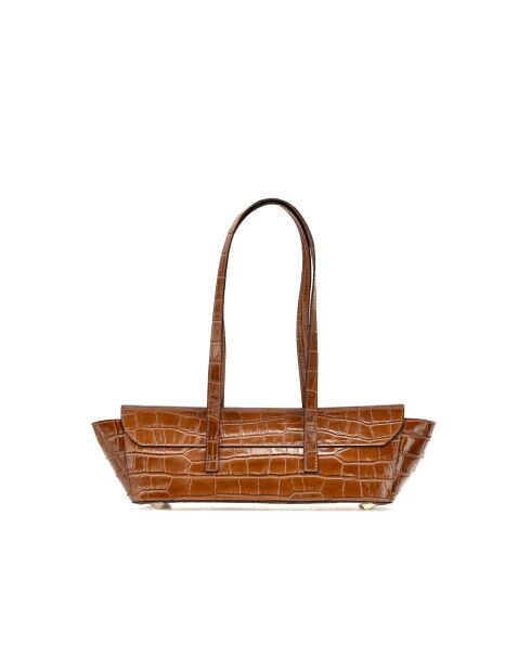 Sac porté épaule en cuir Briana croco camel