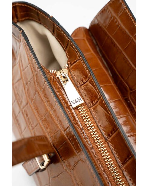 Sac porté épaule en cuir Briana croco camel