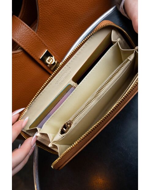 Portefeuille en cuir Selma camel - 20x10x3cm