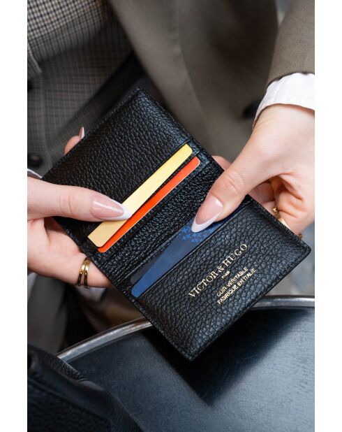 Salma zwarte leren kaarthouder - 8x11x1cm