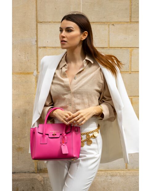 Sac à main en cuir Jany rose - 25x19x7 cm
