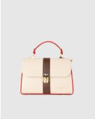 Giverny Lederhandtasche braun + beige + rot - 26 x18 x10 cm