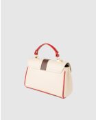 Giverny Lederhandtasche braun + beige + rot - 26 x18 x10 cm