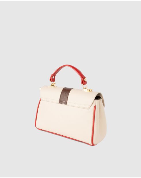 Sac à main en cuir Giverny marron + beige + rouge - 26 x18 x10 cm