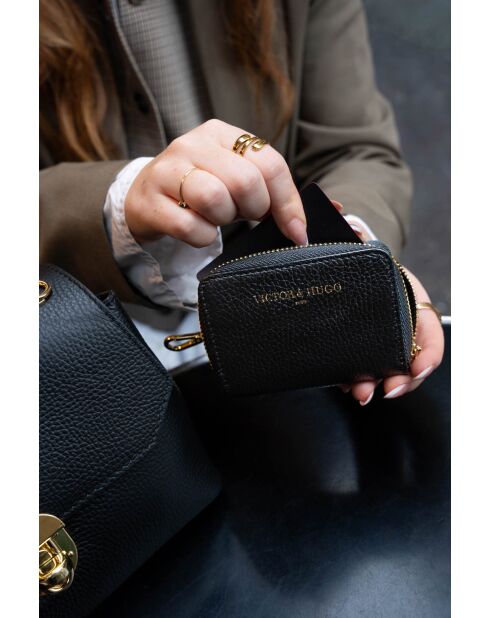 Portefeuille en cuir Riley noir - 10x8x3cm