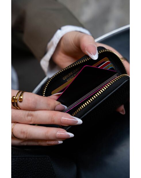 Portefeuille en cuir Riley noir - 10x8x3cm