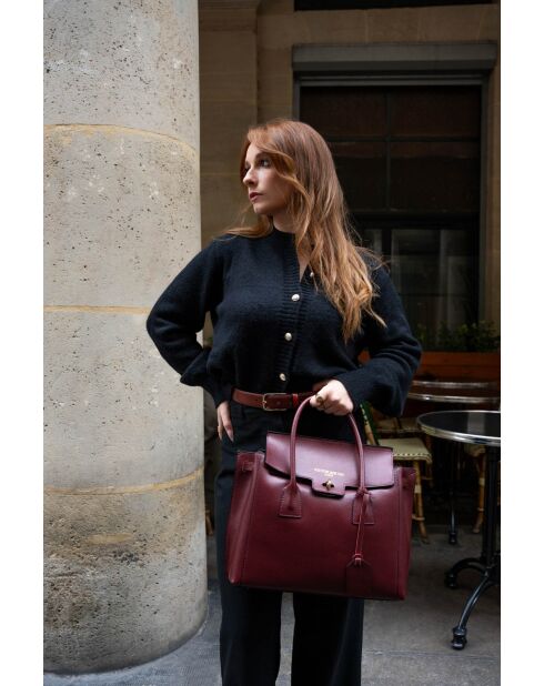 Sac à main en cuir Jane aubergine - 36x35x24cm