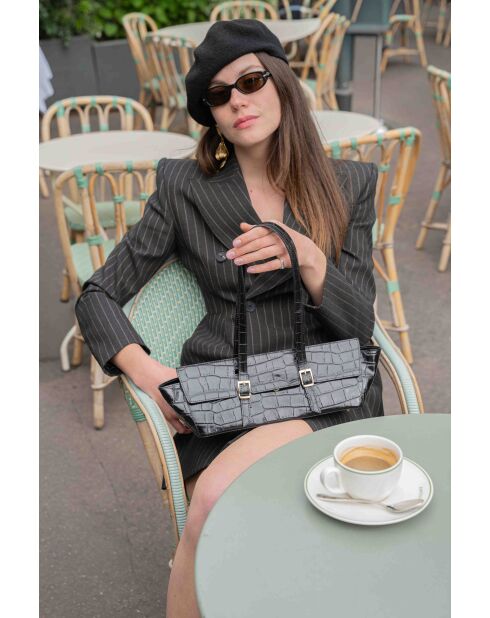 Briana croco zwarte leren schoudertas