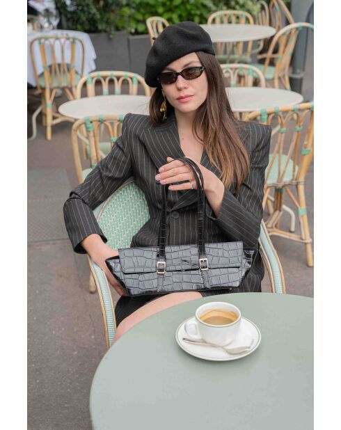 Briana croco zwarte leren schoudertas