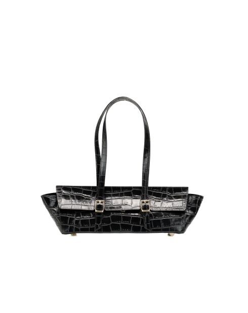 Briana croco zwarte leren schoudertas
