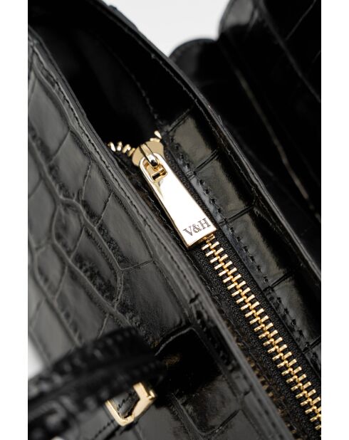 Briana croco zwarte leren schoudertas