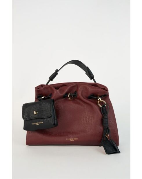 Sac à main en cuir Yera bordeaux / noir - 26 x21 x13cm