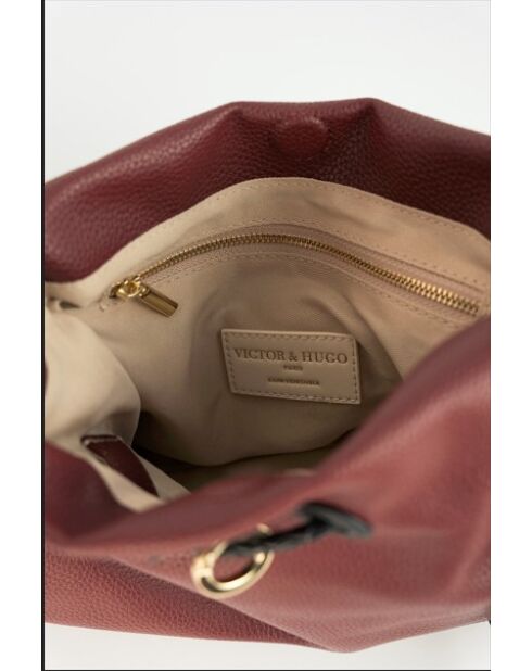 Sac à main en cuir Yera bordeaux / noir - 26 x21 x13cm