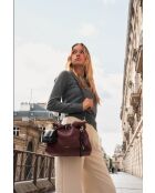 Sac à main en cuir Yera bordeaux / noir - 26 x21 x13cm