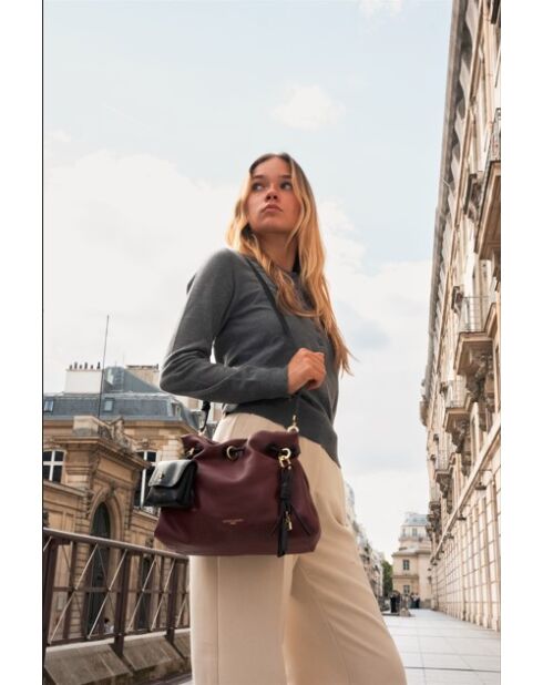 Sac à main en cuir Yera bordeaux / noir - 26 x21 x13cm